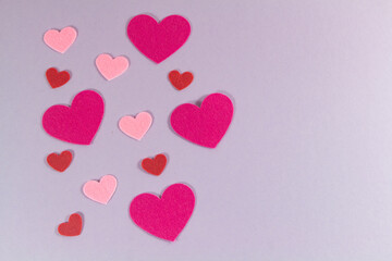 Pink and red hearts for Valentine's day