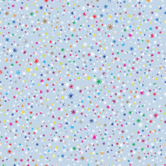 Snowfall. Holiday Wallpaper. Christmas and New Year background. Winter endless background. Snowflakes seamless pattern. Tiny Colorful snowflakes on light blue background.
