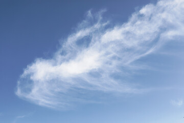 soft fluffy cloud dispersed by wind, blue sky