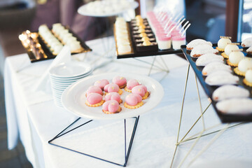Delicious wedding reception candy bar dessert table