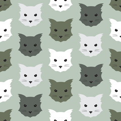 Fototapeta premium Cats heads Vector Seamless pattern. Abstract polygonal geometric Cat faces 