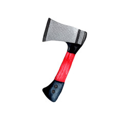 Watercolor hand drawn hiking ax isolated on white background.Ηiking ax hand painted.