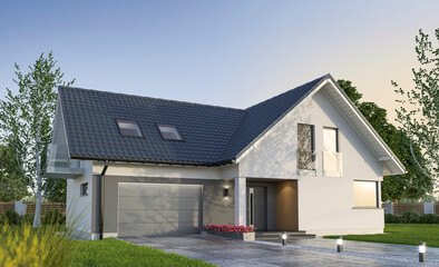 Fototapeta na wymiar New family house, exterior view - 3d illustration