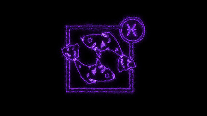 Fototapeta na wymiar The Pisces zodiac symbol, horoscope sign lighting effect purple neon glow. Royalty high-quality free stock of Pisces signs isolated on black background. Horoscope, astrology icons with simple style