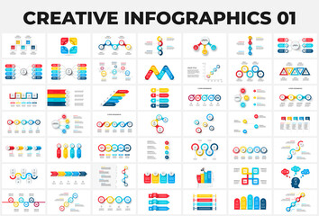 Fototapeta na wymiar Big set of infographic elements. Can be used for steps, business processes, workflow, diagram, flowchart concept and timeline. Data visualization vector design template