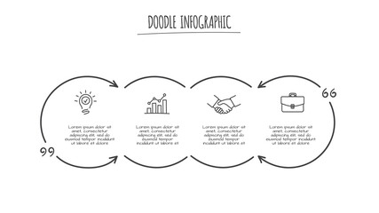 Doodle infographic quotes with 4 options. Hand drawn icons. Thin line illustration