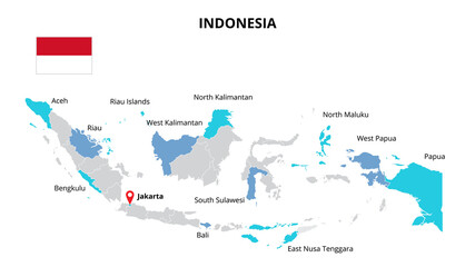 Indonesia vector map infographic template divided by states, regions or provinces. Slide presentation