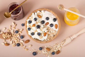 healthy dairy breakfast cottage cheese and yogurt with berries