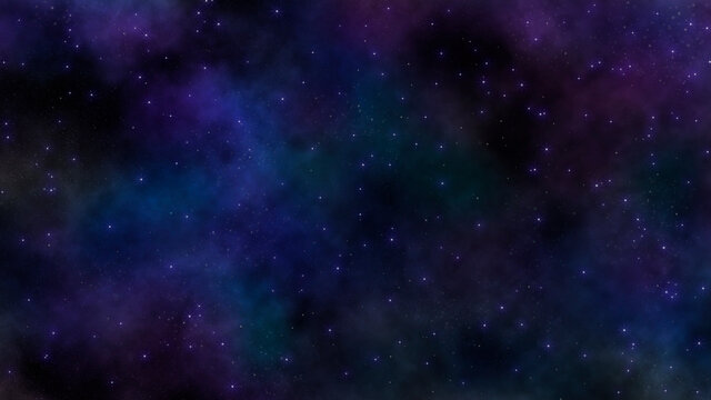 8K starfield with blue and violet gaseous nebula cloud. artist rendition of starry background in outerspace.