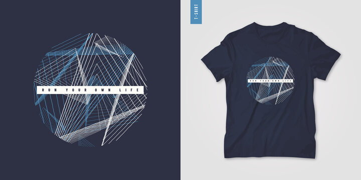 Geometric mens t-shirt design, graphic print, vector illustration