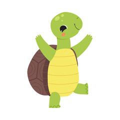 Happy Green Turtle Walking and Smiling Vector Illustration