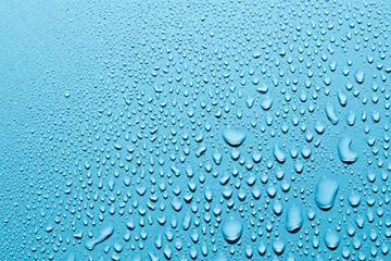Water drops on blue background, macro