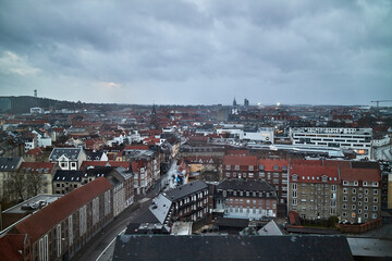 view of a european city on cloudy day