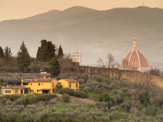 Italia, Toscana, Firenze, veduta del duomo e campagna circostante.