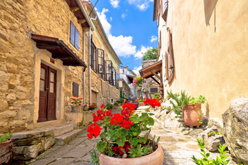 Fototapeta na wymiar Town of Hum colorful old stone street