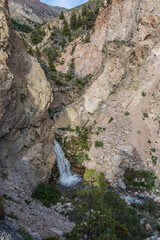 High angle view of waterfall in the mountains in Esquel, Patagonia, Argentina