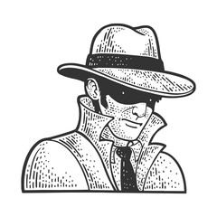 private detective with hat sketch raster - obrazy, fototapety, plakaty