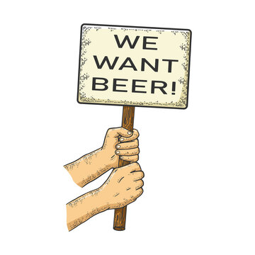 We want beer poster in hands sketch raster