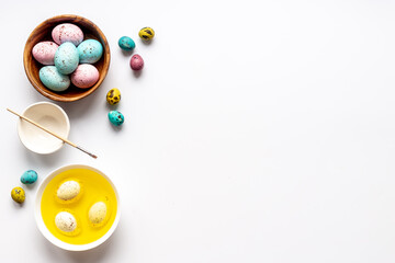 Coloring Easter eggs at home, top view