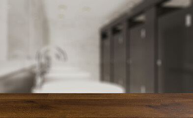 Background with empty table. Flooring. Hotel bathroom peeing toilet. 3D rendering.