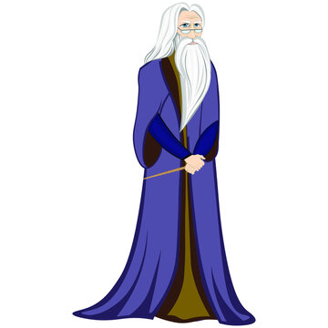 Good old wizard with a magic wand.. Vector illustration