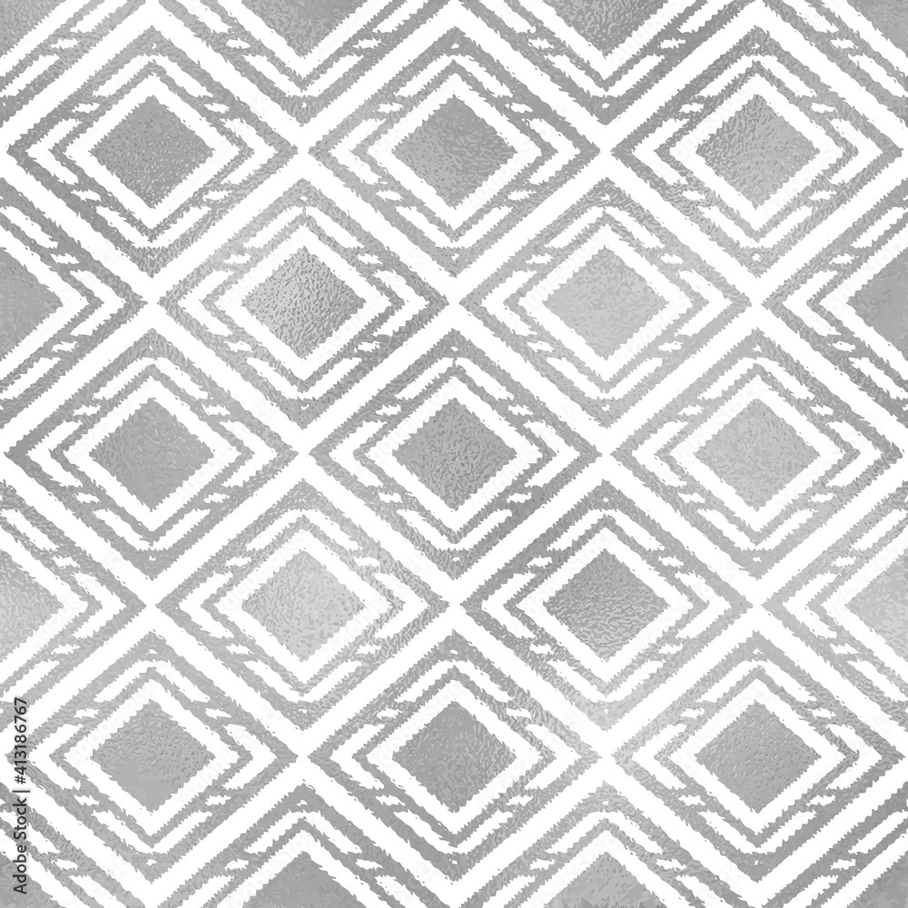 Wall mural Abstract silver seamless pattern. Repeated elegant ethnic background. Repeating beautiful silver texture with foil effect. Modern stylish patterns. Fashion design for prints. Vector illustration - Wall murals