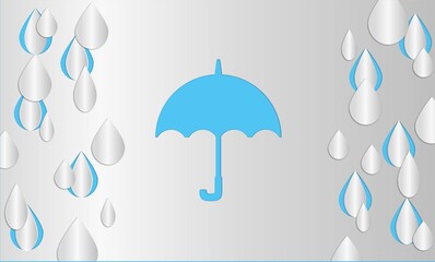 Illustration vector of rain and  umbrella.Heavy rain,rainy season,paper cut and craft style.