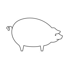 Pig rounded shape linear outline empty vector illustration.