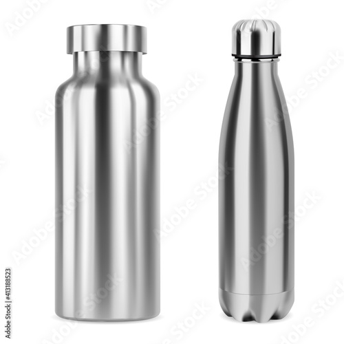 Download Metal Whater Bottle Stainless Steel Bottles Mockup Isolated On White Aluminum Thermo Flask Blank Camping Product Silver Metal Tin For Brand Promotion Empty Can Template Glossy Package Wall Mural Sergej Bajbak
