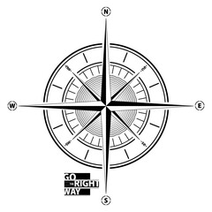 Compass icon with typography - Go the right way on white background.