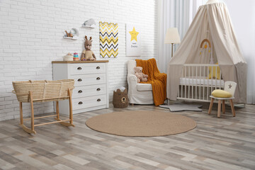 Stylish baby's room with comfortable cot. Interior design © New Africa