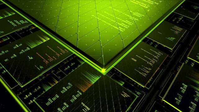 Abstract hacker screen with cracking password and data decryption, seamless loop. Animation. Automatic malware, artificial intelligence threat concept.