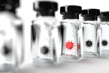 coronavirus in a black and white medicine bottle, vaccine for covid-19, variant or mutant virus