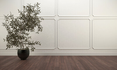 Empty room with wooden floor and boiserie panels - 3d rendering