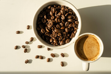 cup of coffee with beans
