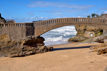 Fototapeta premium Little bridge of Basta at Biiarritz, a commune in the Pyrénées-Atlantiques department in south-western France