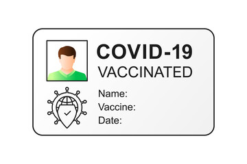 Vaccine card. Vaccination document as proof of getting vaccinated. Vector illustration in line art isolated on white background.