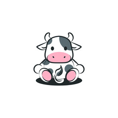 Cute cow cartoon sitting on shadow
