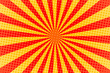 Striped colorful rays background. Pop art creative concept colorful comics book magazine cover. Cartoon halftone retro pattern. Abstract template design for poster, card, sale banner, empty bubble.