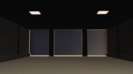 Warehouse interior concept Industrial hall with lots of space and big emptiness in it 3D rendering