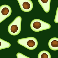 avocado seamless pattern on a black background in the spread