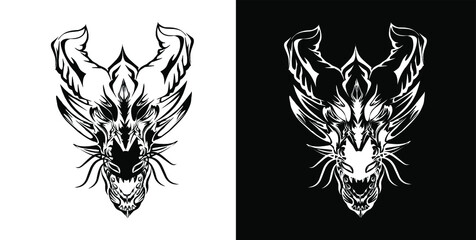 set of dragon face line style black and white. can be use for e-sport logo, mascot, t-shirt design.