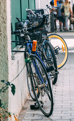 Bicycles parked on a Bialik street in Tel Aviv, Israel