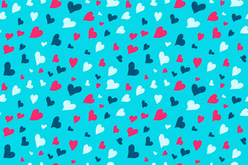 Hearts seamless pattern on light blue background. Heart doodles. Repetitive vector illustration.