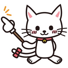 注目ポイントを指さしている白い猫