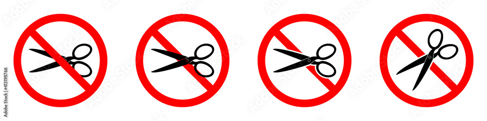 Wall mural stop or ban red round sign with scissors icon. scissors is prohibited