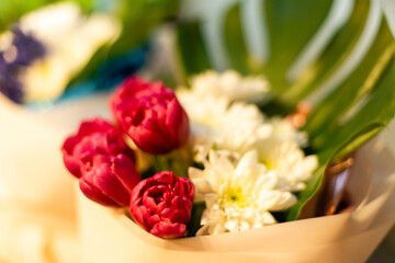 Tender bouquet of flowers, spring bouquet background