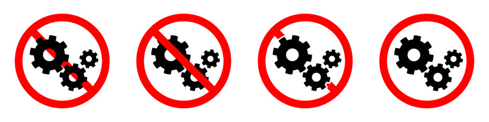 No cogwheels icon. Cogwheels ban icon. Gears is prohibited. Vector illustration.