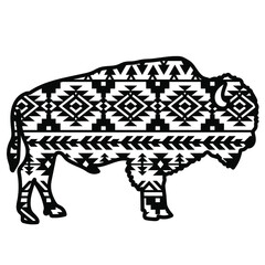 Bison aztec style. Tribal design ethnic ornament vector print art color graphic illustration isolated on white