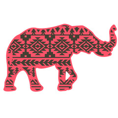 Elephant aztec style pattern. Tribal design ethnic ornaments vector print art black graphic illustration isolated